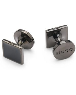 HUGO Square Cufflinks With Enamel Core And Logo - White