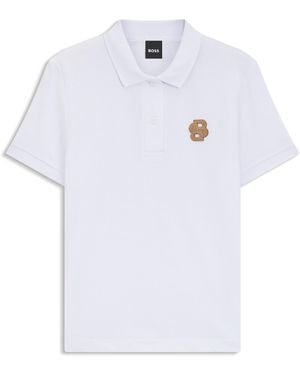 BOSS Polo De Algodón Elástico De Inspiración Ecuestre Con Monograma Double B - Blanco