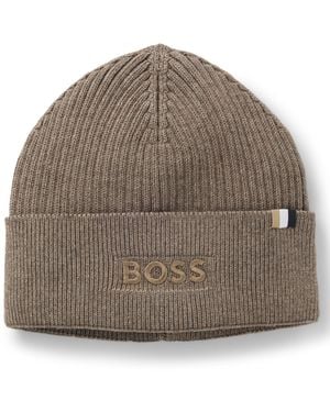 BOSS Mütze Aus Baumwolle Und Wolle Mit Signature-Streifen-Detail - Braun