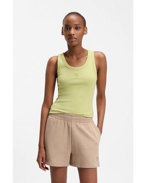 HUGO Cotton-Blend Tank Top With Stacked-Logo Embroidery - Yellow