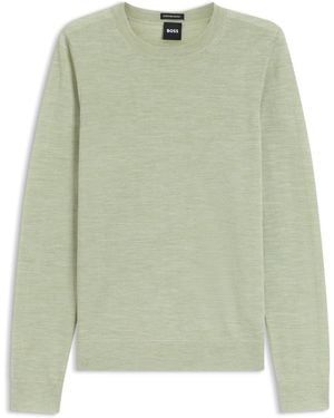 BOSS Pull Slim À Col Rond En Laine Mérinos - Vert