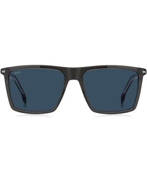 BOSS Sonnenbrille Aus Schwarzem Acetat Mit Streifen-Bügeln - Blau