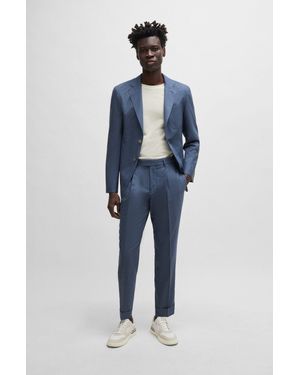 BOSS Slim-fit Suit In Patterned Virgin Wool And Silk - Blue