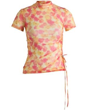 HUGO Bedrucktes Top Aus Mesh Mit Geraffter Seite - Pink