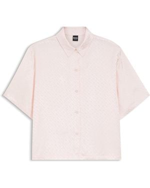 BOSS Camisa De Pijama De Raso Con Monogramas De Jacquard - Rosa