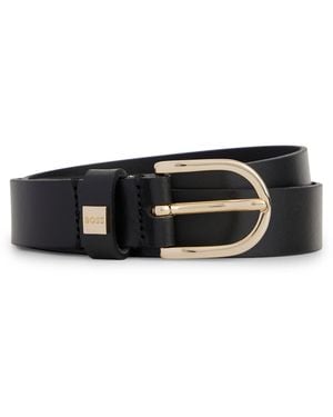 BOSS Italian-Leather Belt With-Tone Buckle - Black