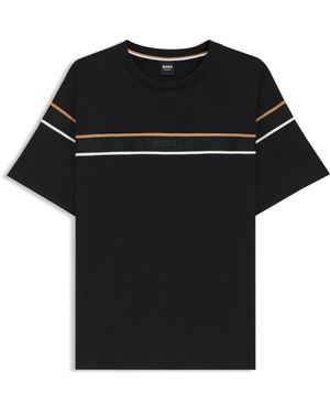 BOSS T-Shirt Aus Baumwoll-Jersey Mit Tape-Details - Schwarz