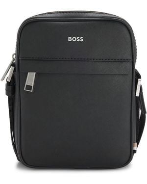 BOSS Recycled-Leather Reporter Bag With Adjustable Logo Strap - Black