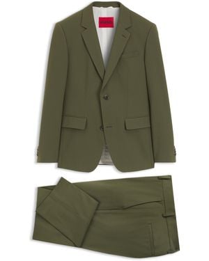 HUGO Tweedelig, Slim-Fit Pak Van Een Wolmix Met Stretch - Groen