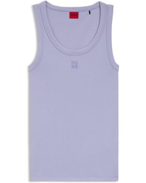 HUGO Cotton-Blend Tank Top With Stacked-Logo Embroidery - Blue