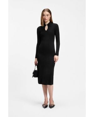 HUGO Slim-Fit Midi Dress With Keyhole Polo Collar - Black