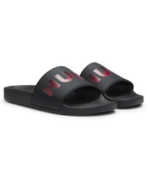 HUGO Italian-Made Slides With A Large Logo Strap - Black