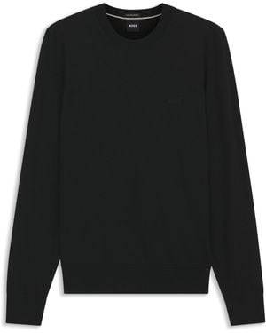 BOSS Pullover Aus Merinowolle Mit Logo-Stickerei - Schwarz