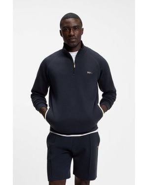 BOSS Cotton-Blend Jacket With Metallic Logo - Blue