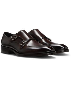 BOSS Leren Schoenen Met Dubbele Gesp - Zwart