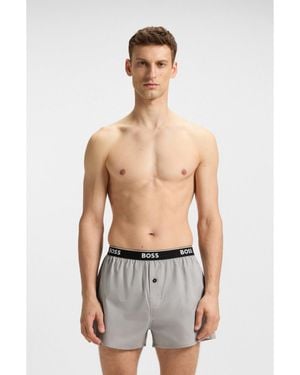 BOSS Two-Pack Of Cotton Pyjama Shorts With Logo Waistbands - Grey
