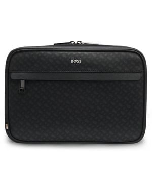 BOSS Monogram Washbag With Foil-Emed Logo - Black