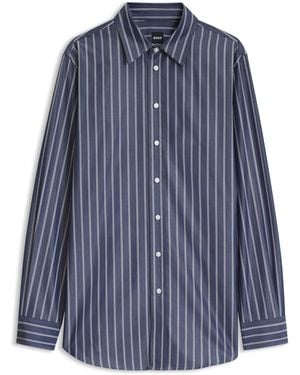 BOSS Relaxed-Fit Blouse Van Gestreepte Katoen - Blauw
