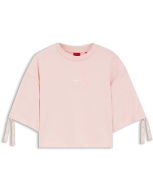 HUGO Relaxed-Fit T-Shirt Met Geplooide Mouwen - Roze