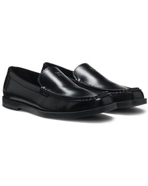 HUGO Leather Moccasins With Stacked Logo - Black
