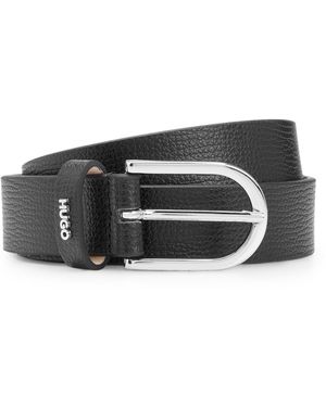 HUGO Grained Italian-Leather Belt With Logo Trim - Black