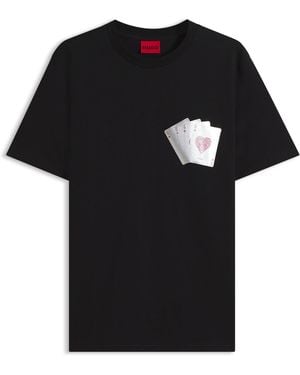 HUGO T-Shirt Van Katoen Met Folieprint Van Een Speelkaart - Zwart
