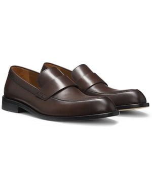 BOSS Leather Loafers With Penny Trim - Brown