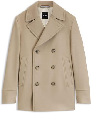 BOSS Abrigo Corto Cruzado Slim Fit En Mezcla De Lana - Neutro