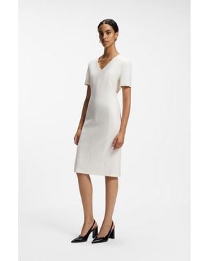 BOSS V-Neck Business Dress With Seam Details - White