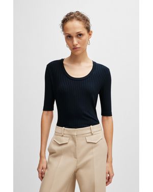 BOSS Scoop-neck Top In Stretch Fabric - Black
