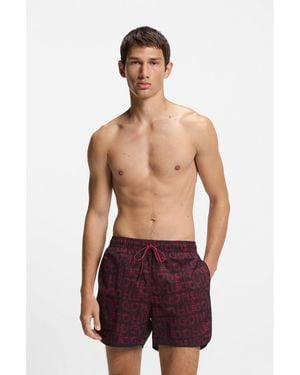 HUGO Drawcord Swim Shorts With All-Over Print - Purple
