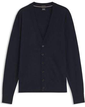 BOSS Geknöpfter Cardigan Aus Extrafeiner Merinowolle - Blau