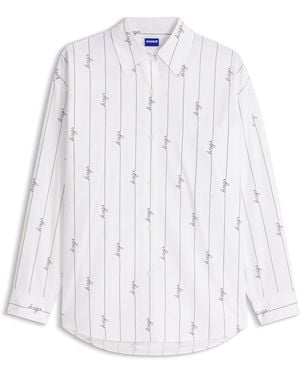 HUGO Blusa Oversize Fit En Popelín De Algodón Con Logos En Tipografía Manuscrita - Blanco