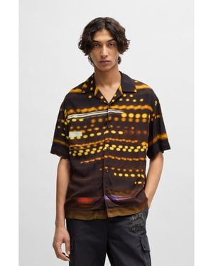 HUGO X Rb Oversized-Fit Shirt With Racing Print - Brown