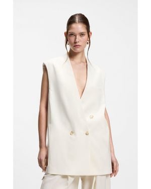 BOSS Sleeveless Relaxed-Fit Blazer - White