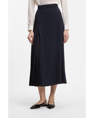 BOSS Pleat-Front A-Line Midi Skirt - Blue