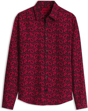 HUGO Slim-Fit Overhemd Van Katoen Met Dessin - Rood