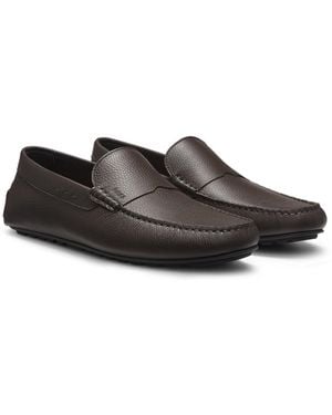 BOSS Tumbled-Leather Loafers With Driver Sole - Black