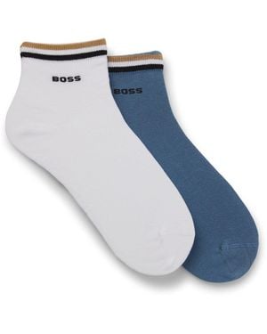 BOSS Two-Pack Of Short Socks With Signature-Stripe Cuffs - Blue
