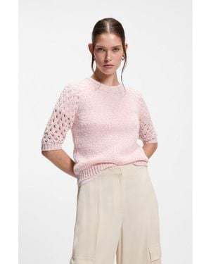 BOSS Cotton-Blend Jumper With Open-Knit Sleeves - Pink