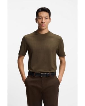 BOSS Cotton-Silk T-Shirt With Geometric Jacquard - Brown