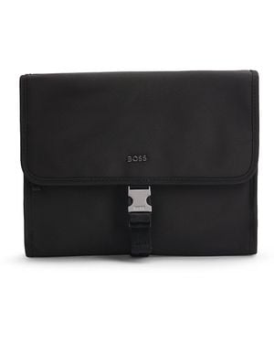 BOSS Buckle-Closure Washbag With Signature Details - Black