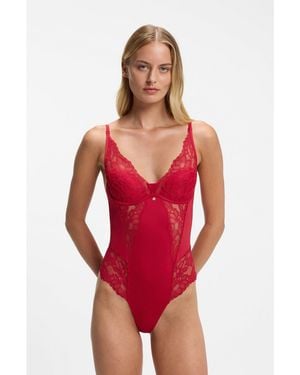 BOSS Lace-Detail Body With Double-B-Monogram Charm - Red