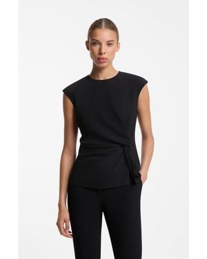 HUGO Crepe Top With Knotted Detail - Black