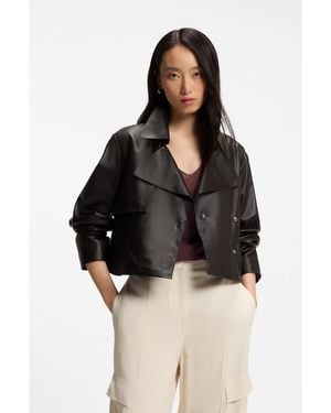 BOSS Relaxed-Fit Leather Jacket With Trench Styling - Black