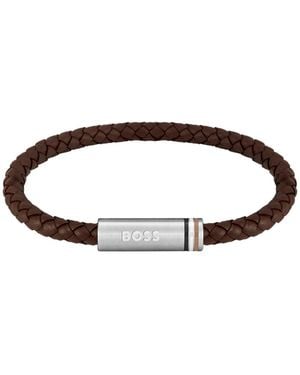 BOSS Braided-Leather Cuff - Brown