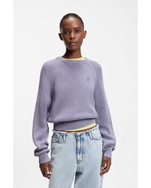HUGO Knitted-Cotton Jumper With Happy Logo - Purple
