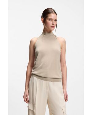 BOSS Knitted Mock-Neck Top - Natural