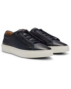 BOSS Gary Burnished-Leather Trainers With Hidden Laces - Black