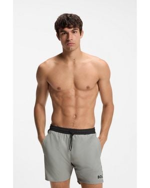 BOSS Swim Shorts With Contrast Logo And Piping - Grey